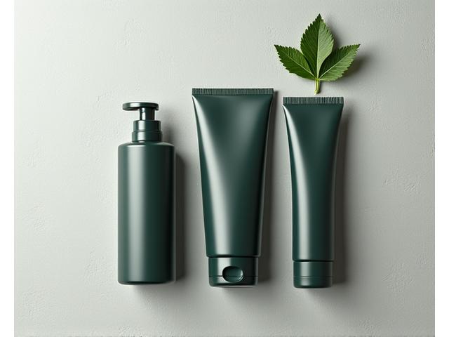 シンプルで都会的なデザインのメンズコスメ（洗顔料と化粧水）が並んでいるイメージ